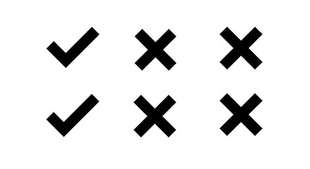 Black and white checkmark cross icons graphic