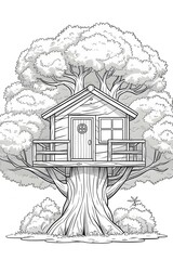 illustration of tree house coloring page