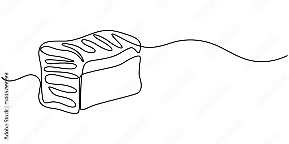 Poster continuous line drawing of a slice of bread. minimalist design for bakery, fresh breads one line con