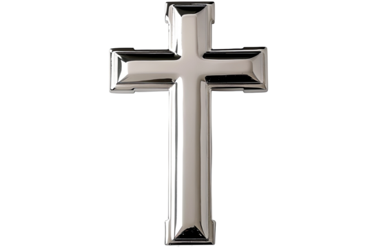 Shiny metallic religious symbol, polished in silver, placed against a transparent background. Simple yet striking in design - Powered by Adobe