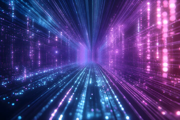 Obraz premium Futuristic Holographic Display of Luminous Projections and Dynamic Pixel Surges Creating Ethereal Digital Landscapes