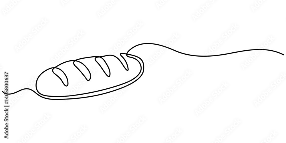 Poster bread one line drawing, one continuous line drawing of long loaf bread, continuous line art drawing 