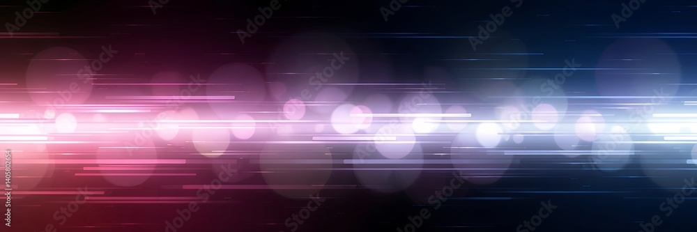Poster abstract background with horizontal light streaks and bokeh effect in pink and blue tones