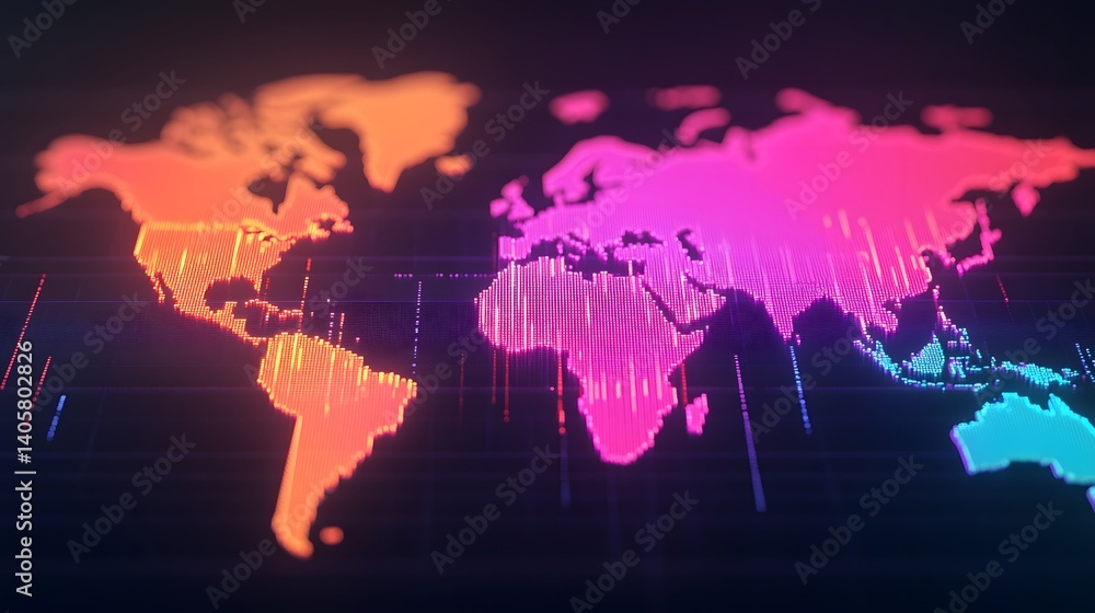 Poster vibrant global demographic infographic visualization featuring a sleek futuristic design with glowin