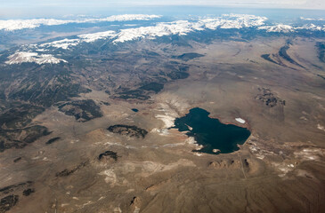 Aerial view of Antero Reservoir in the Rocky Mountains of Colorado, USA