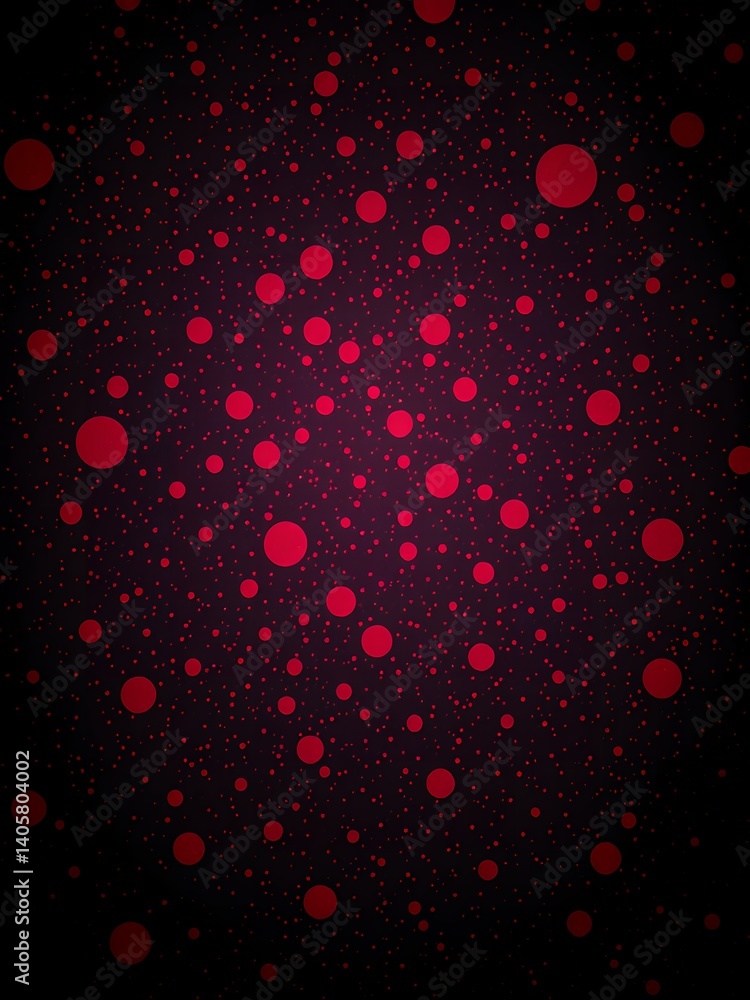Poster a dark background filled with red circles of varying sizes scattered across the entire frame