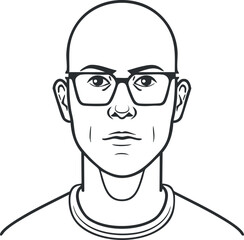Obraz premium A minimalist line art portrait of a bald man wearing glasses with a serious expression.