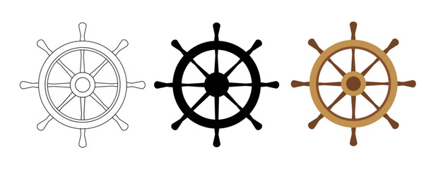 Ship's wheel Captain Wheel wooden ship steering wheel Isolated On White Background Vector illustration  © lincon