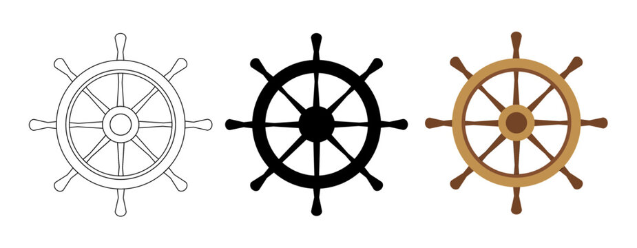 Ship's wheel Captain Wheel wooden ship steering wheel Isolated On White Background Vector illustration 