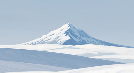 Serene Snowscape: Minimalist Mountain Illustration AI Generated