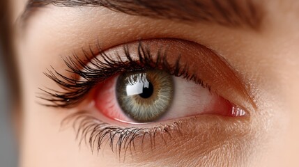 Obraz premium Close-up of red, irritated eye showing pain. Eye pain