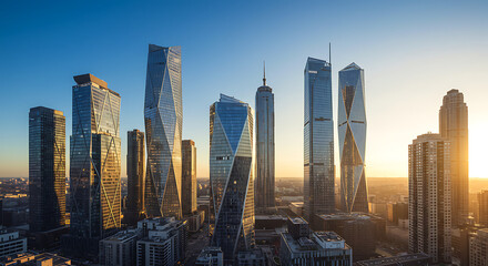 Fototapeta premium Golden Hour Skyline: Cityscape at Sunrise AI Generated