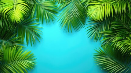 Palm fronds frame a vibrant turquoise backdrop, evoking tropical warmth and serenity