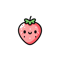 Cartoon drawing of strawberries in pink and black, fruit icon with copy space