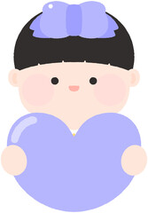 귀여운 어린이 리본 어린이 하트를 든 어린이 이름표 가랜드 도안 일러스트