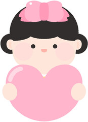 귀여운 어린이 리본 어린이 하트를 든 어린이 이름표 가랜드 도안 일러스트