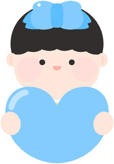 귀여운 어린이 리본 어린이 하트를 든 어린이 이름표 가랜드 도안 일러스트