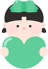 귀여운 어린이 리본 어린이 하트를 든 어린이 이름표 가랜드 도안 일러스트