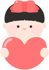 귀여운 어린이 리본 어린이 하트를 든 어린이 이름표 가랜드 도안 일러스트