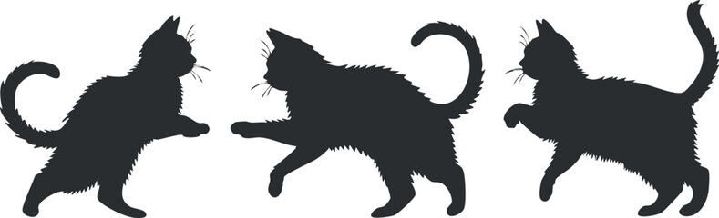 Obraz premium Silhouettes of cats in various playful poses showcasing their graceful movements and curiosity.