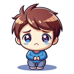 Obraz premium Sad anime boy bowing with tears