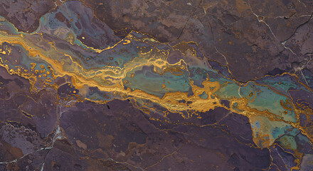 Golden Veins of Amethyst: Abstract Fluid Art AI Generated