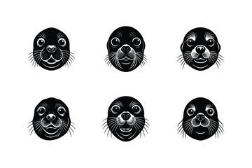 Fototapeta premium seal sea lion face vector art silhouette