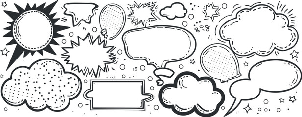 Obraz premium A collection of various speech bubbles and comic-style elements for creative design projects.