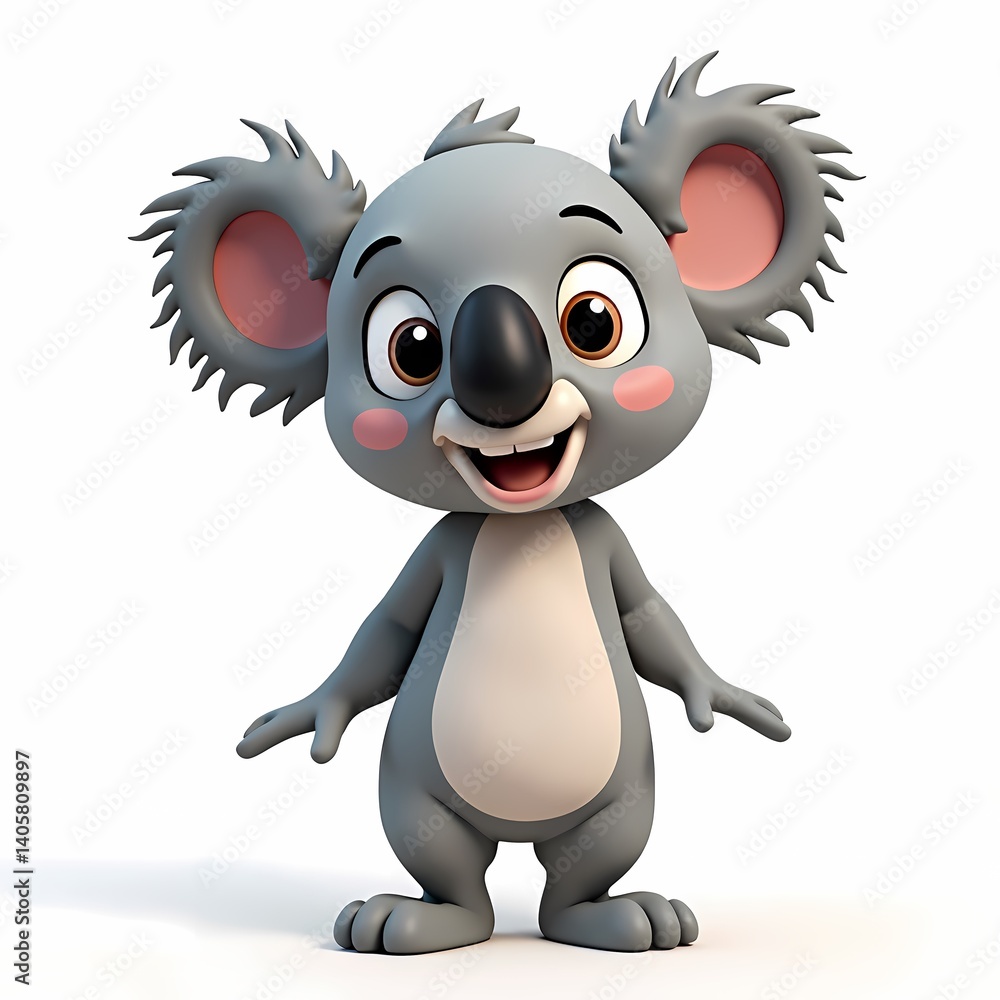 Aufkleber a cartoon koala standing with a happy expression on a white background in a studio setting
