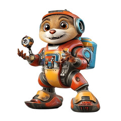 Cheerful otter in retro robot suit playful scene colorful environment whimsical concept