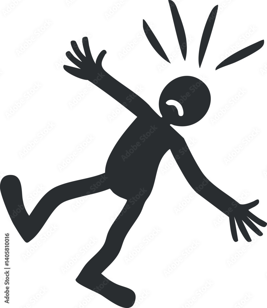 Poster a playful illustration of a falling person expressing surprise and motion in a dynamic pose.