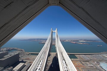 Fototapeta premium Elevated view of a modern cable-stayed bridge over a body of water