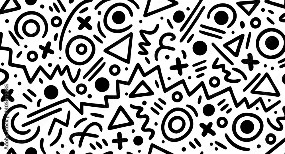 Poster abstract geometric background: a bold, abstract pattern of playful shapes and lines dances across th