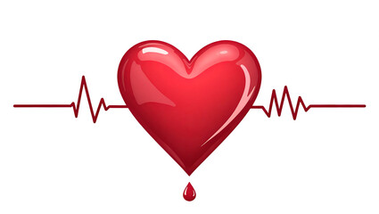 Red Heart with Pulse Line and Blood Drop Symbolizing Donation  