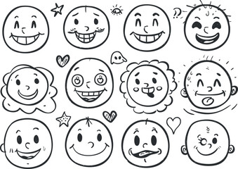 Fototapeta premium A collection of playful and expressive cartoon faces showcasing various emotions and smiles.
