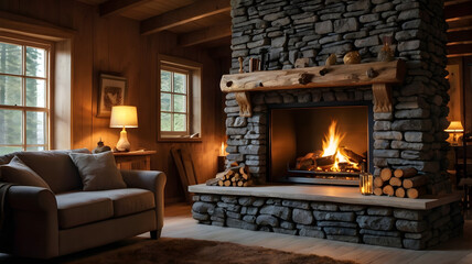 fireplace with burning candles, ai generated