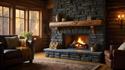 fireplace with burning candles, ai generated