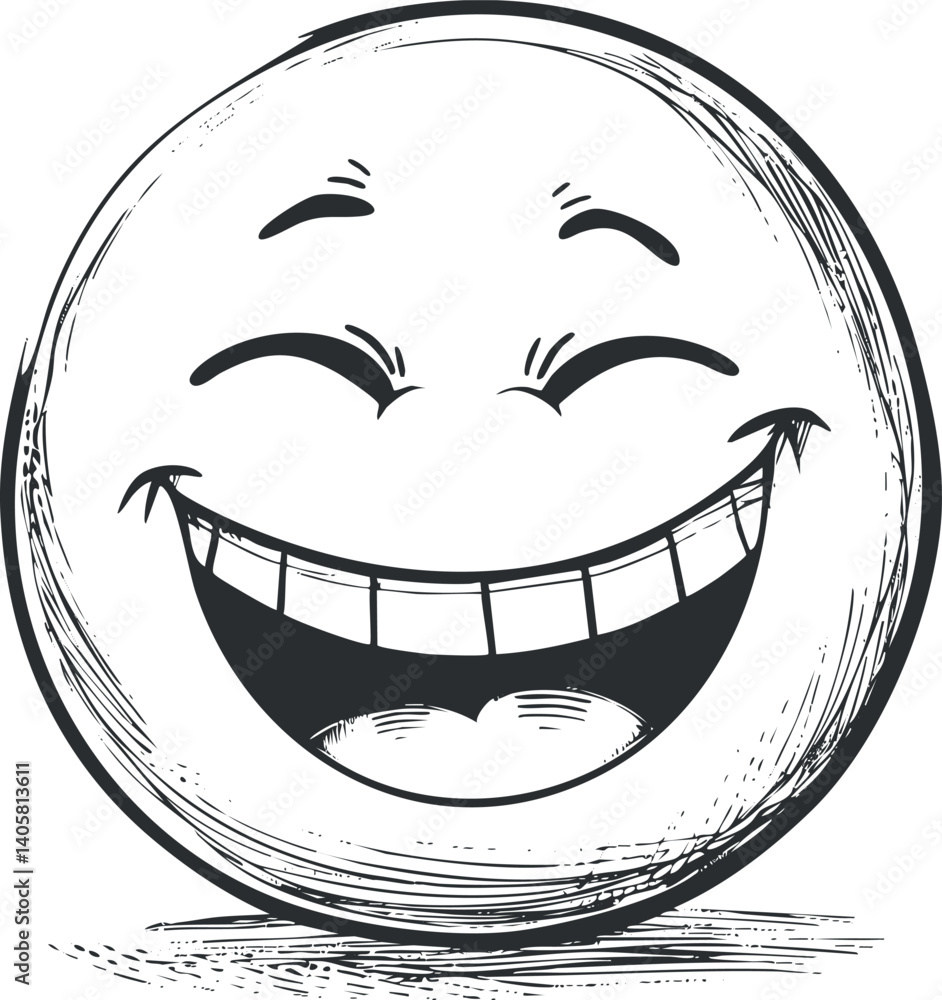 Poster a cheerful smiling face icon with a wide grin and playful expression in a simple design.