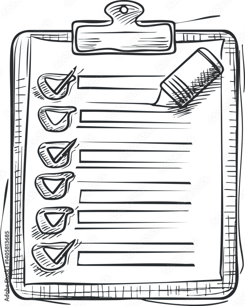 Poster a hand-drawn checklist on a clipboard with checkmarks indicating completed tasks.