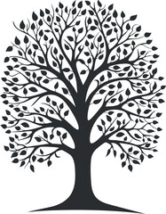 A stylized silhouette of a tree with intricate leaves and branches representing nature and growth.