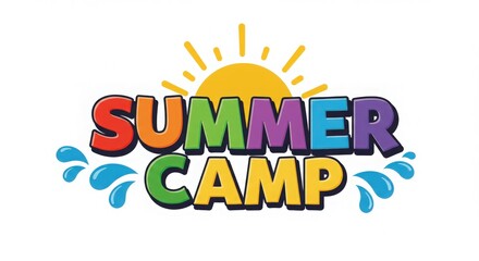 Colorful summer camp text design with playful elements for kids seasonal promotion