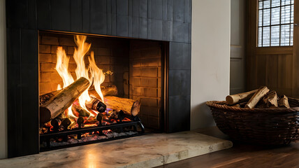 fireplace with burning candles, ai generated