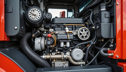 Fototapeta premium Close-up of powerful truck engine components, engineering excellence