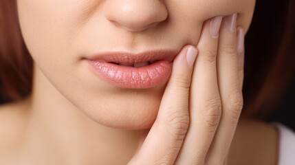 Obraz premium Closeup of person with toothache, holding jaw, Tooth pain