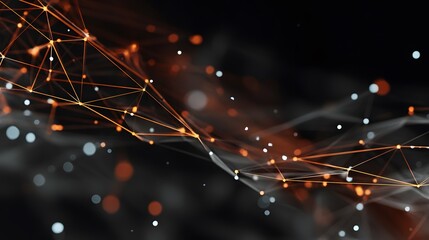 Interconnected nodes form a complex network, symbolizing data flow and connections in a futuristic digital space, highlighted against a dark background.