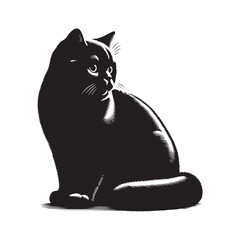 British shorthair cat silhouette vector art.