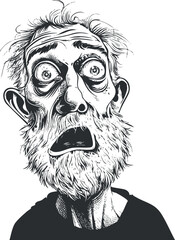 Fototapeta premium A surprised elderly man with a beard and shocked expression illustrated in a cartoon style.