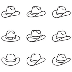 Cowboy hat line icon isolated on white. Hat icon Vector Black silhouettes illustration. with white background