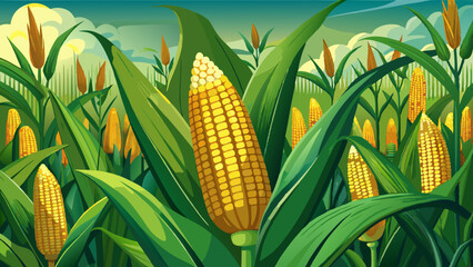 Close up of food corn on green field