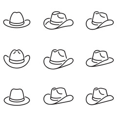 Cowboy hat line icon isolated on white. Hat icon Vector Black silhouettes illustration. with white background